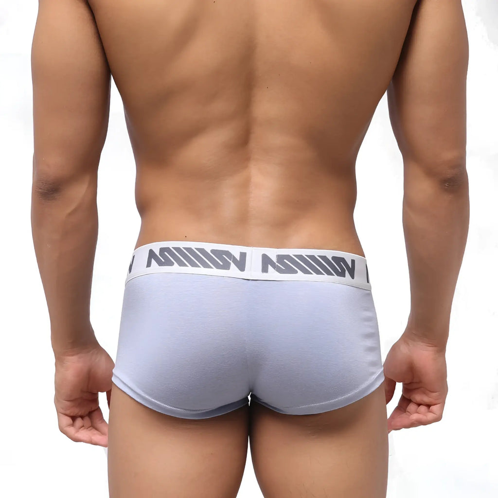 Metro male wear pocket short boxer lavender 3113-07 light gray athletic briefs with white waistband and dark gray logo pattern