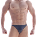 Navy blue shiny latex thong posing suit by metromalewear metal black for classic male posing competitions