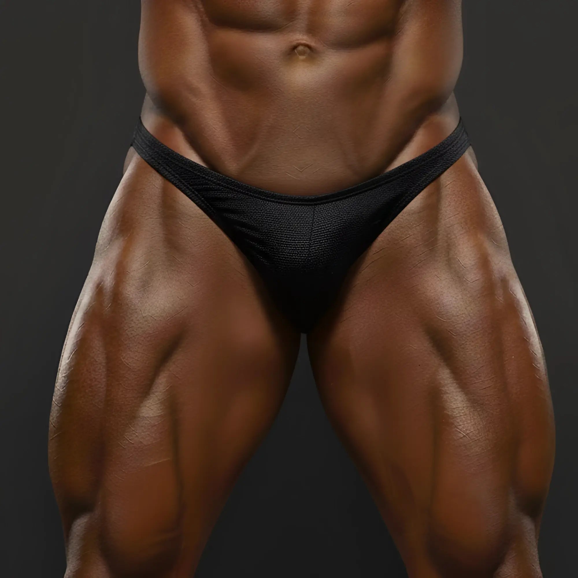 Black textured briefs from MetroMaleWear PosingWear Embo Posing Suit designed for male posing and competition use