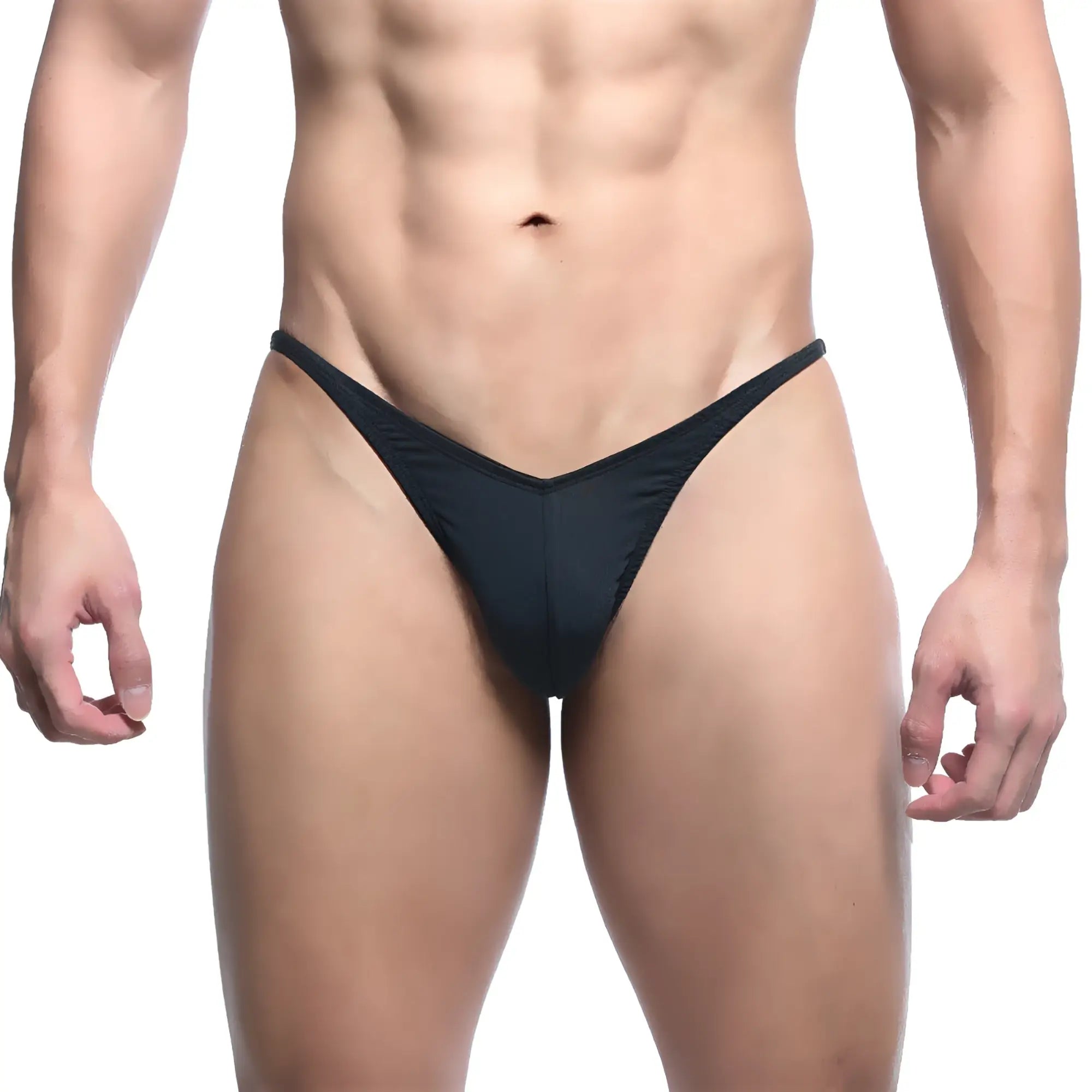 Black metro malewear posingwear ifbb pro thong made of smooth stretchy fabric shown from the back side