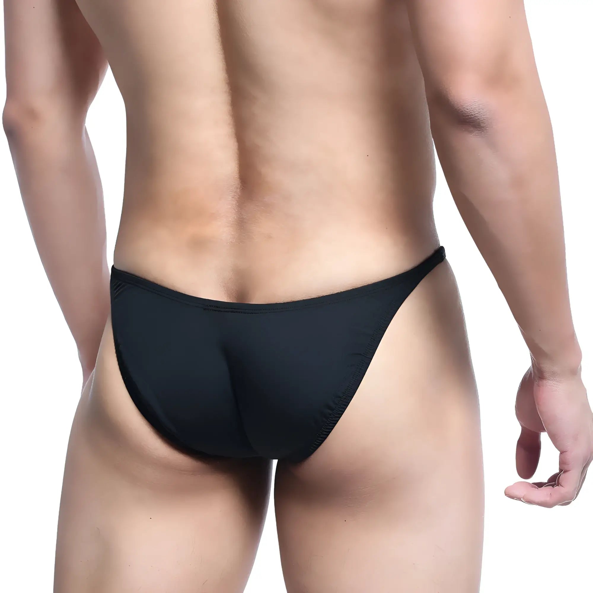 Black thong briefs metro malewear posingwear ifbb pro posing suit in smooth form fitting design black front view