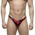 A deep red velvet thong with subtle textured pattern from MetroMaleWear PosingWear IFBB PRO Purple collection