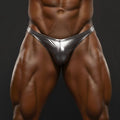 Metallic silver briefs from metromalewear posingwear with a sleek form-fitting design for posing suits