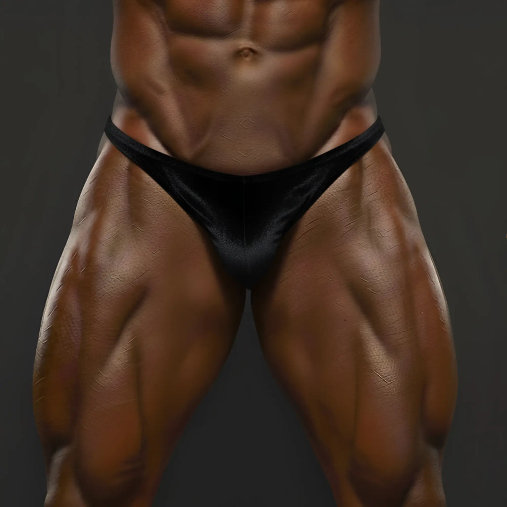 Black velvet briefs by metamaleWear made of soft velvet for posing and performance wear