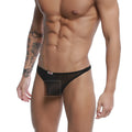 Black sheer mesh briefs pouch thong with red and white MetroMaleWear brand tag on waistband