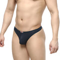 Navymalewear pouch thong navy 2302-28 sheer mesh navy blue thong with small red and white brand tag on waistband
