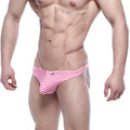 MetroMaleWear pouch thong pink plaid men’s briefs with pink and white gingham pattern and small front logo