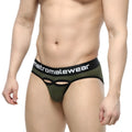 Olive green mesh briefs with black metromalewear elastic waistband and cutout design MetroMaleWear Prado Brief Green 5133-26