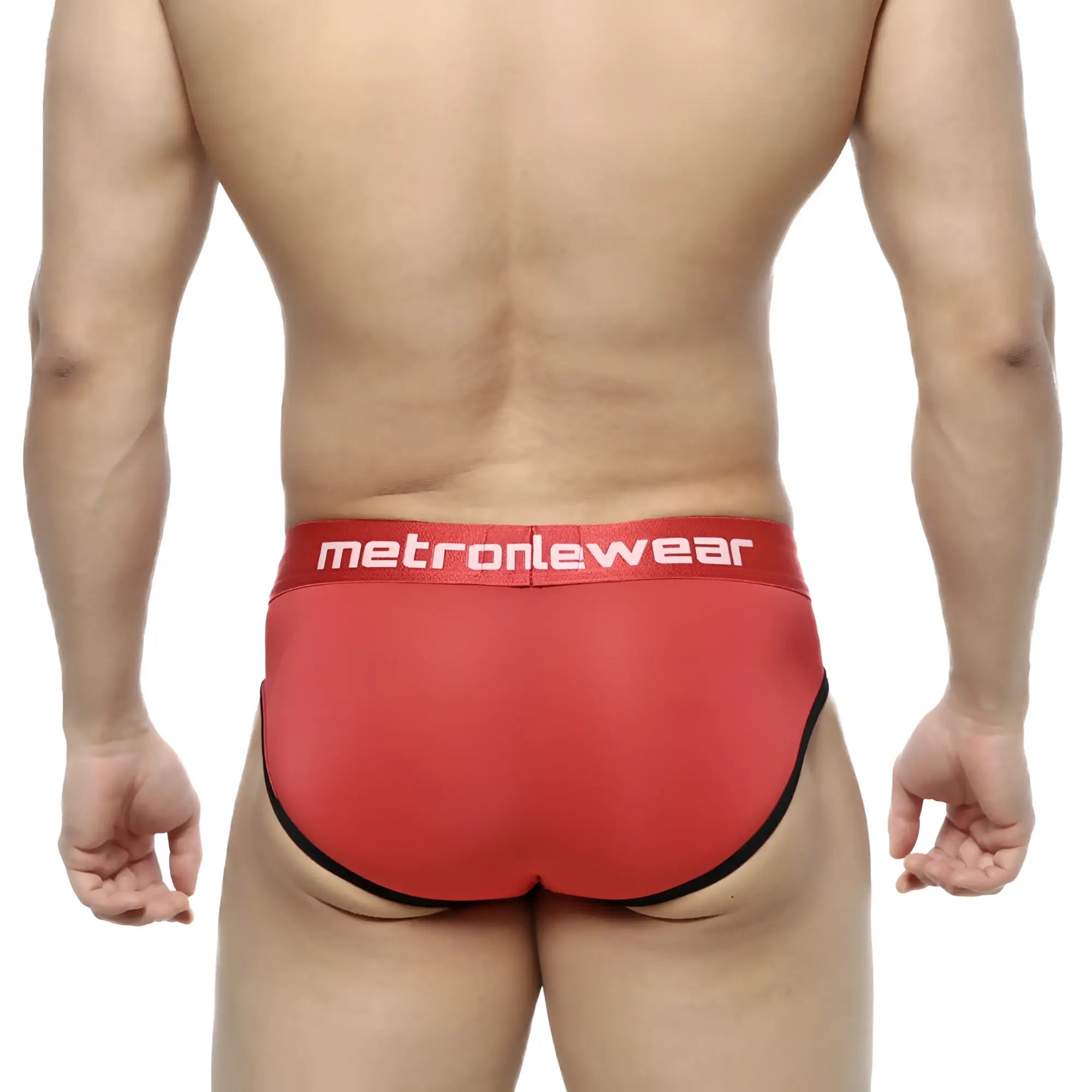 Metro male wear prado brief red 5133-12 red briefs with black trim and white logo waistband front view