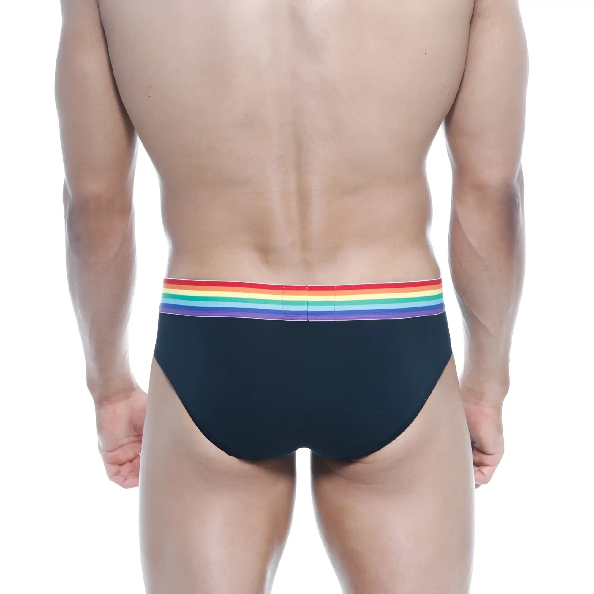 Black briefs metroMalewear pride brief 5006-r20 with vibrant rainbow stripe waistband for comfortable stylish wear