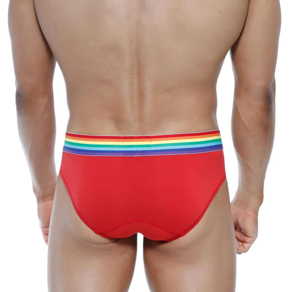 Red briefs with a rainbow-striped waistband from metromalewear pride brief red 5006-r12 collection