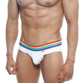 White men’s briefs metro male wear pride brief 5006-r00 with vibrant rainbow stripe waistband in soft cotton