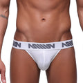 White MetroMaleWear Prieto thong briefs with gray m logo band designed for comfort and style