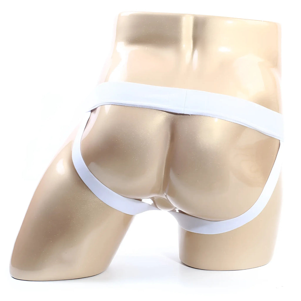 White athletic briefs with snug supportive fit and smooth elastic waistband from metromalewear primo pink jockstrap 2901-02