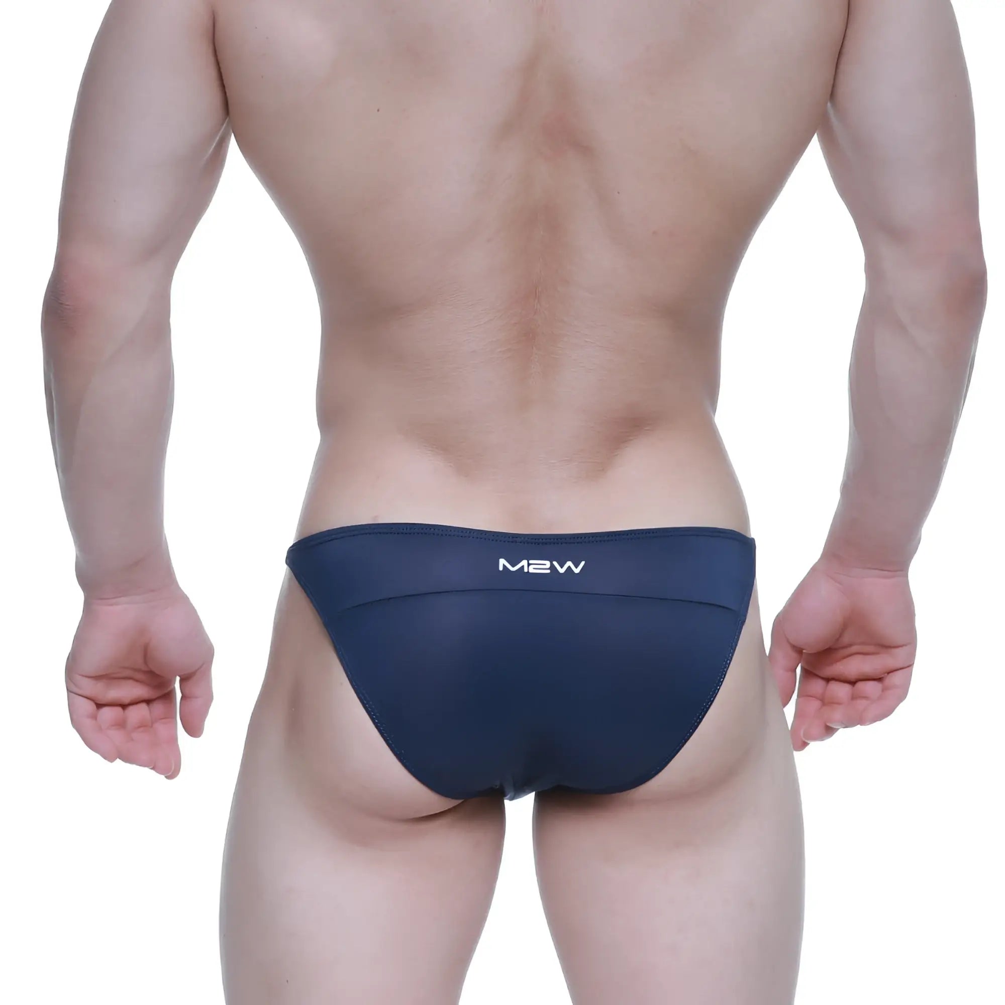 Navy blue mew brand swim trunks metroMalewear prodigy bikini dark blue 6504-28 showing front side design