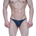 Navy blue thong made of smooth stretchable fabric with sleek minimalist design from metromalewear prodigy bikini line