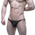MetroMalewear prodigy bikini tull 6504-71 black mesh thong with smooth glossy finish shown from the back side
