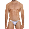 White mesh thong with solid white front panel from metromalewear prodigy bikini 6504-73 collection