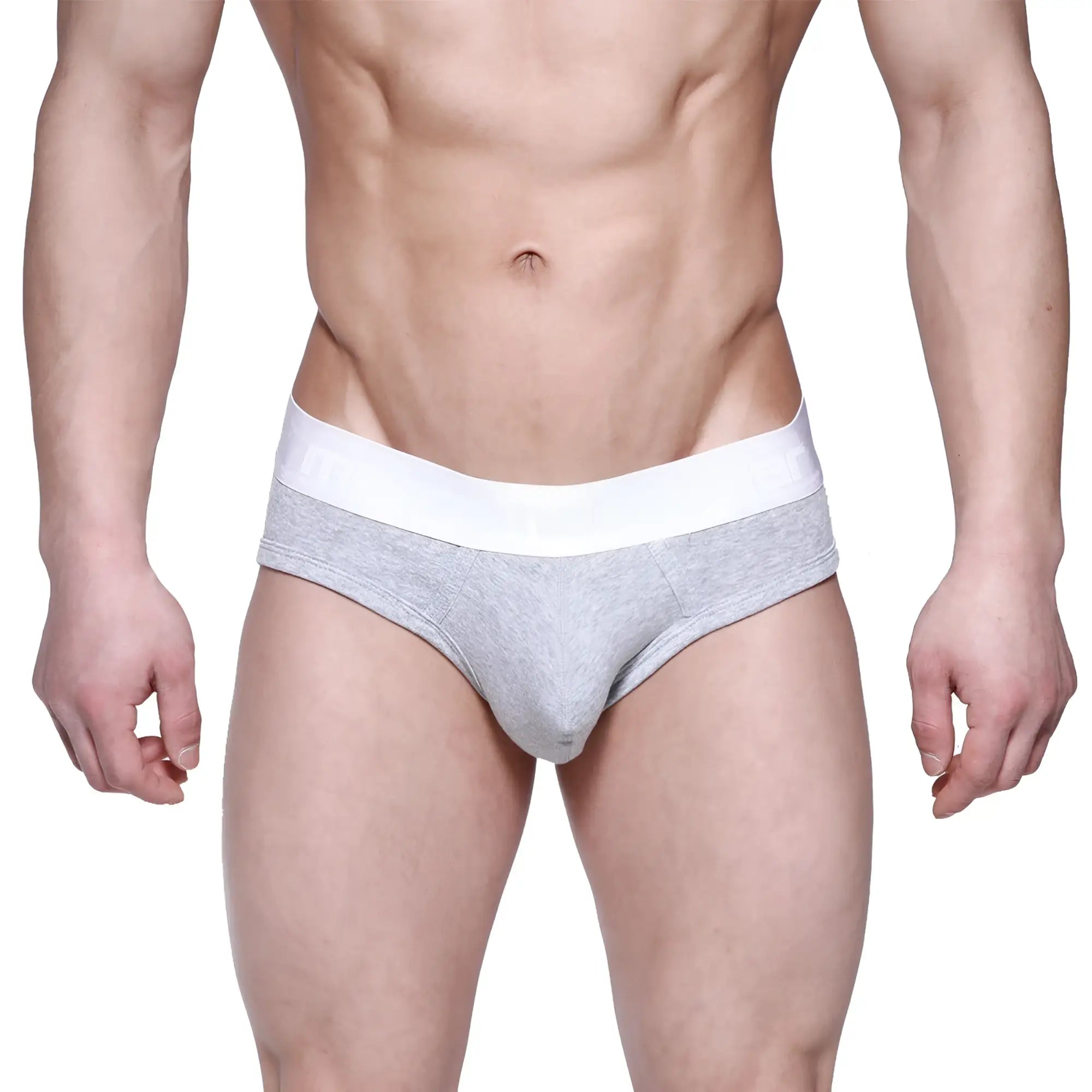 Gray heathered briefs with a solid white waistband metro male wear profile hip brief gray 1303-10
