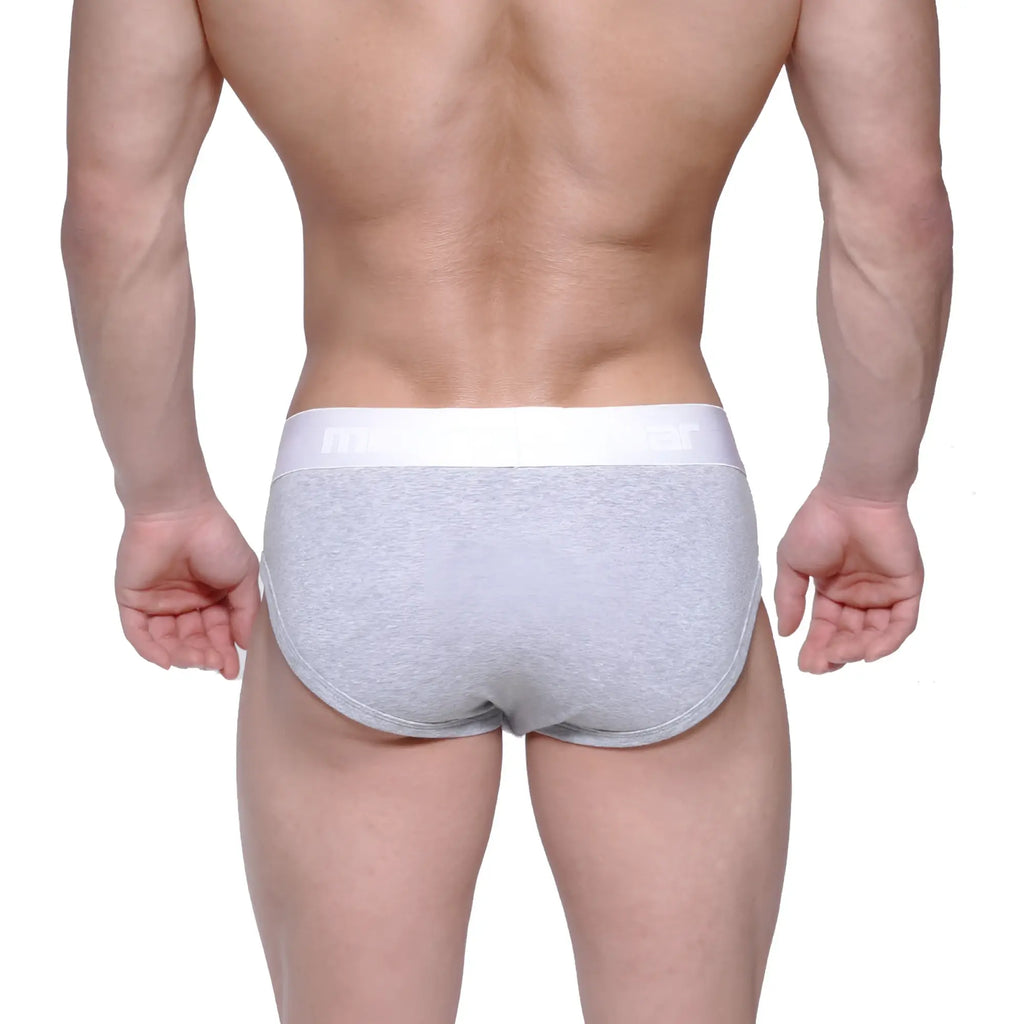Gray heathered briefs with white elastic waistband metro male wear profile hip brief gray 1303-10 front view