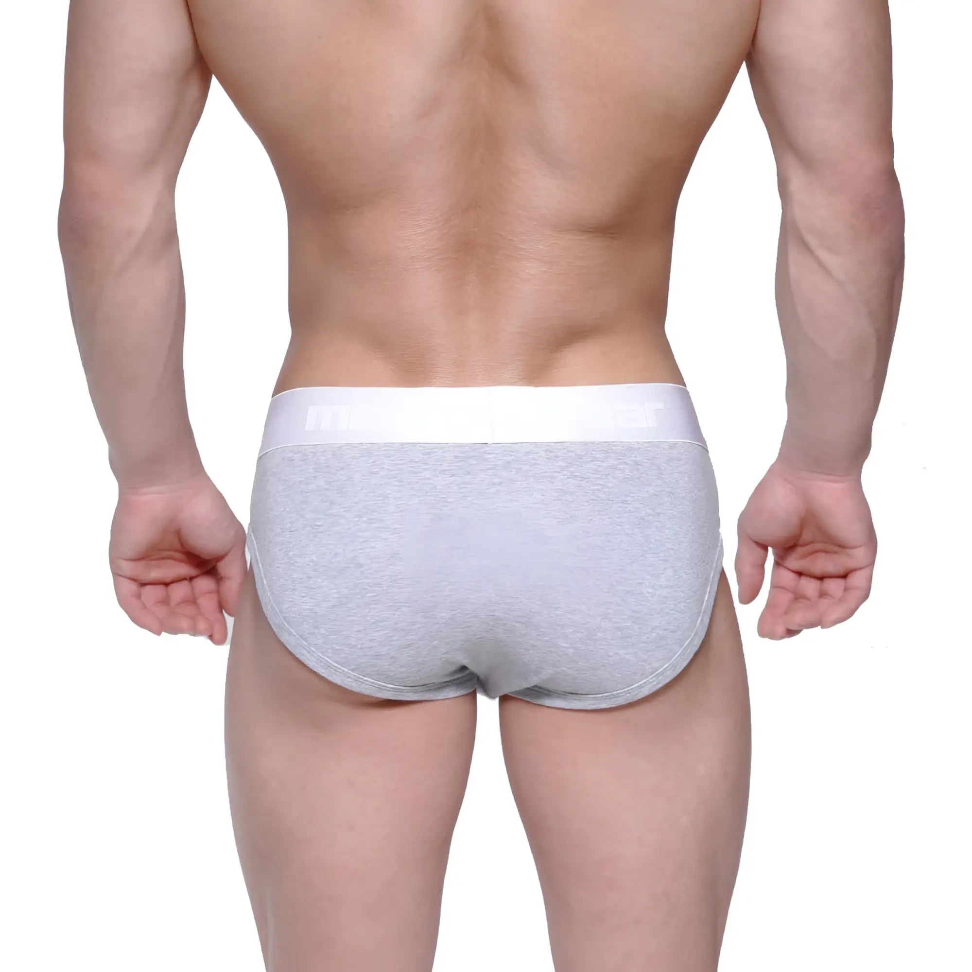 Gray heathered briefs with white elastic waistband metro male wear profile hip brief gray 1303-10 front view