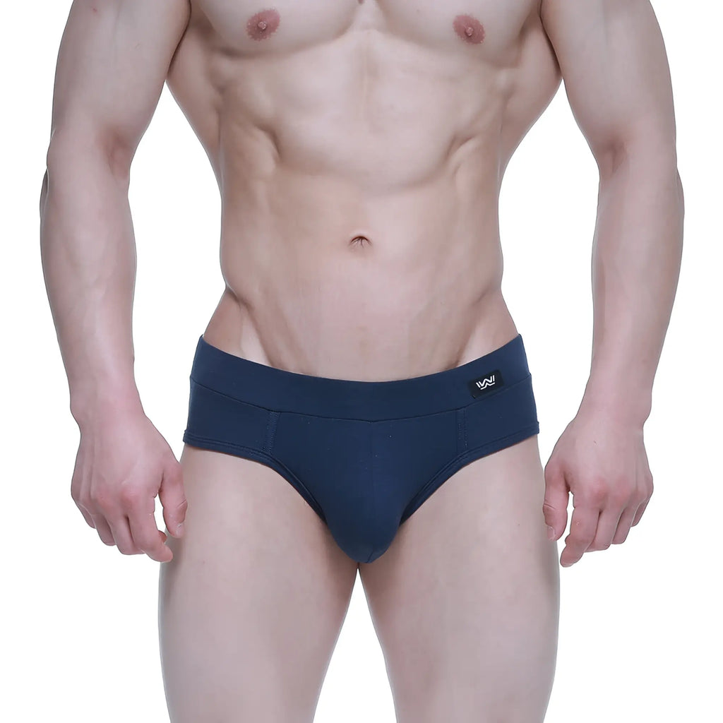 Navy blue MetroMaleWear Profundo Brief 5203-28 briefs with a snug fit and small black logo on the waistband
