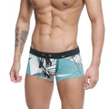 Metro malewear profundo swim boxer briefs meadow 4986-09 teal and white tropical leaf pattern with black elastic waistband