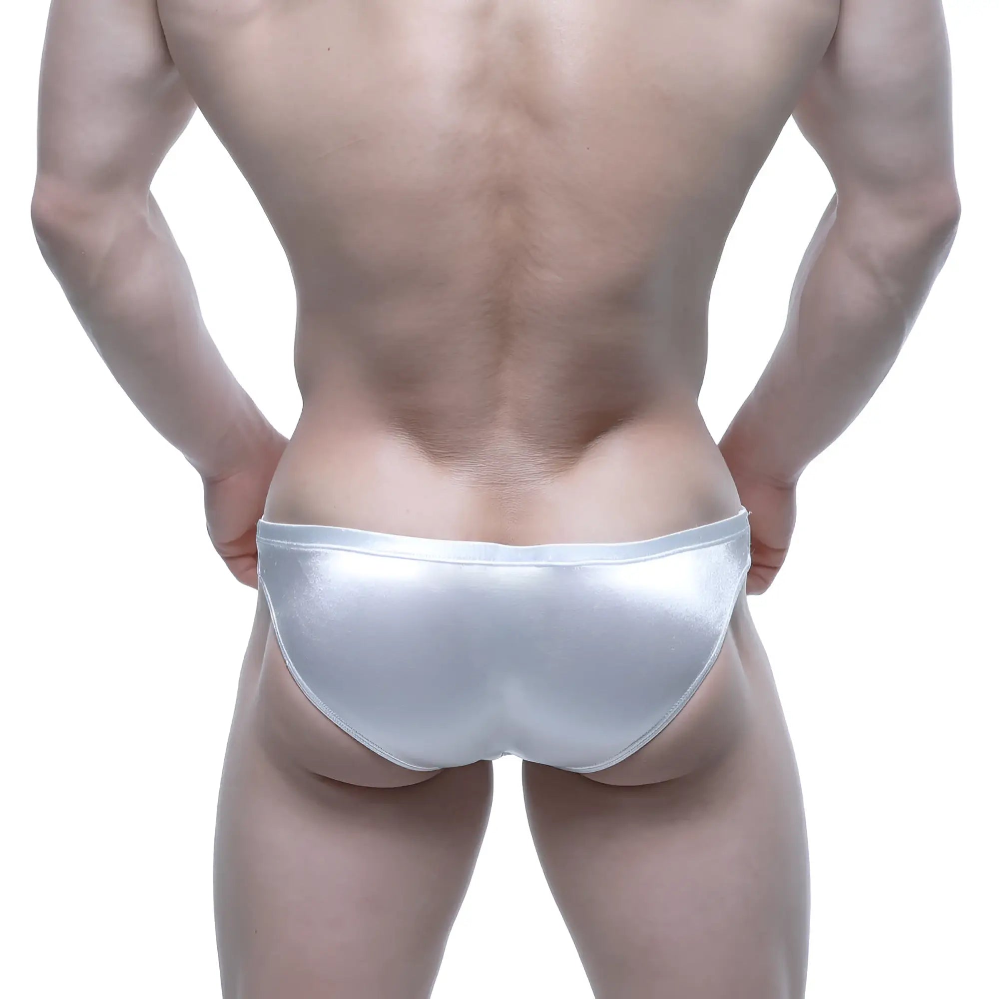 Shiny silver metallic briefs metro malewear puente bikini avalanche 3603-74 front view