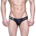 Black mens briefs metro male wear puente bikini with mesh panel and white metro branding on waistband in black