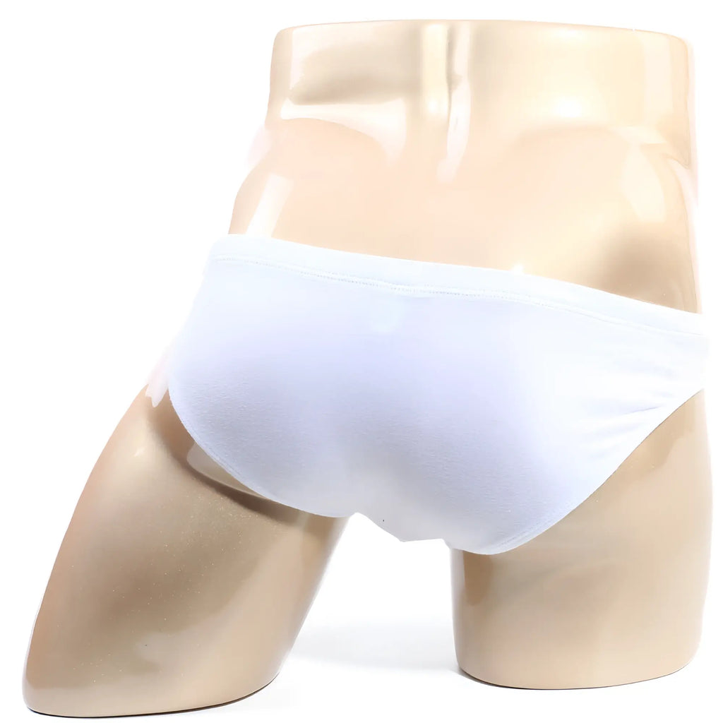 White cotton briefs on a mannequin metroMalewear puente bikini blank 3603-06 with a comfortable fit