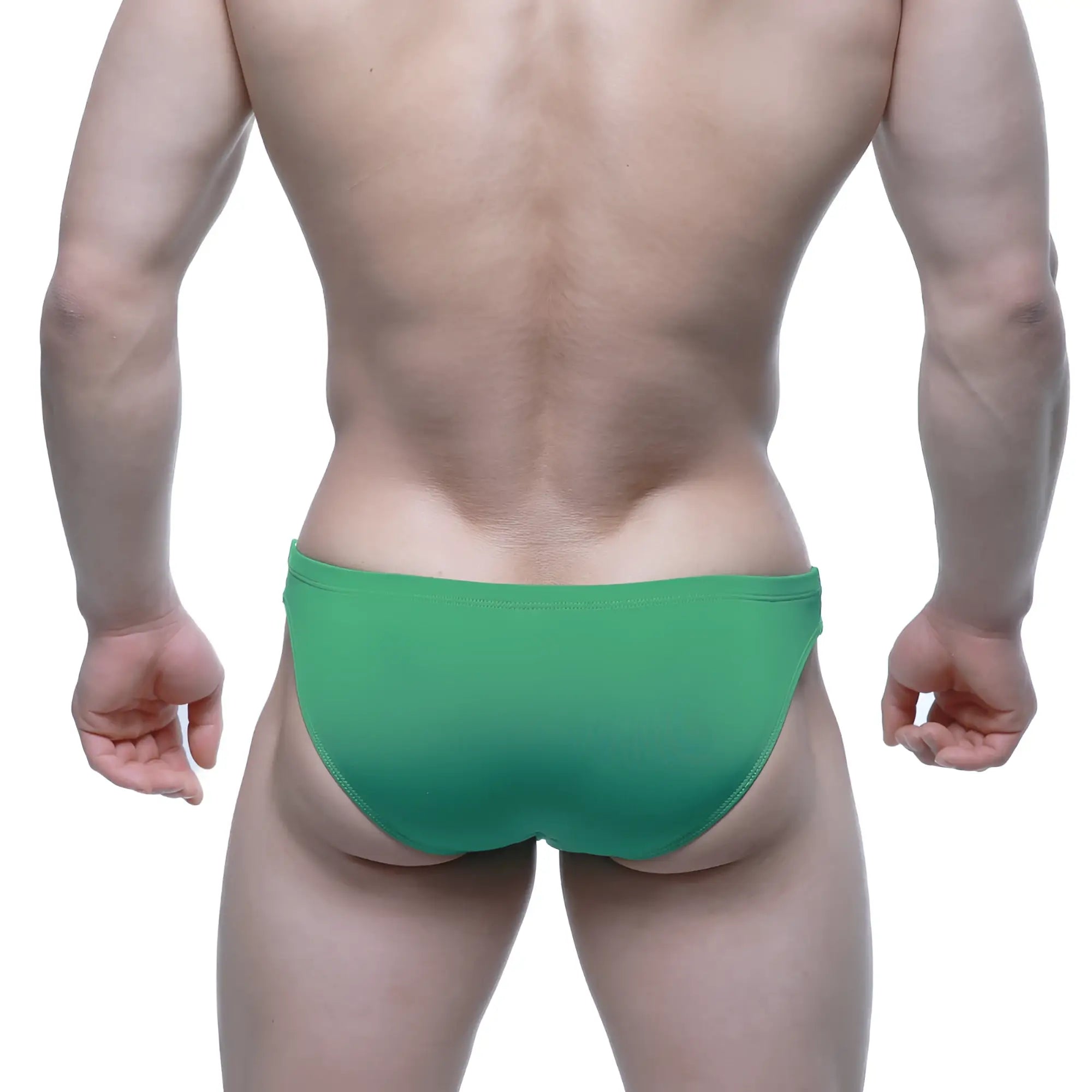 MetroMalewear puente bikini green briefs made of soft fabric shown from front view for comfortable wear