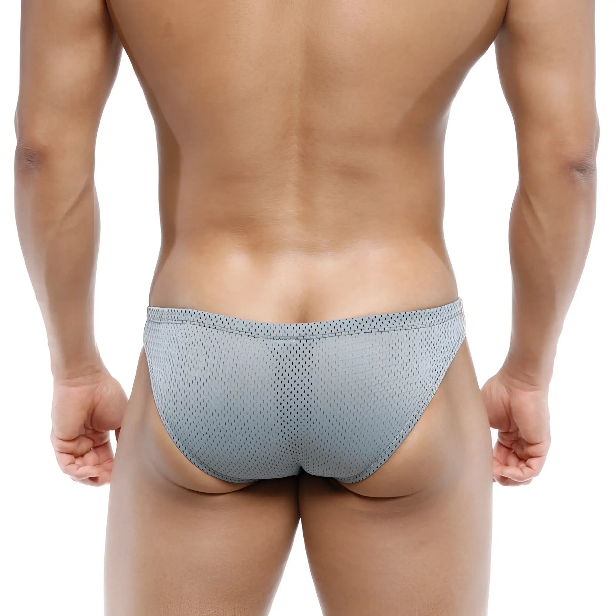 Gray mesh briefs with a snug form-fitting design from MetroMaleWear Puente Bikini Jasper Gray 3603-11 collection