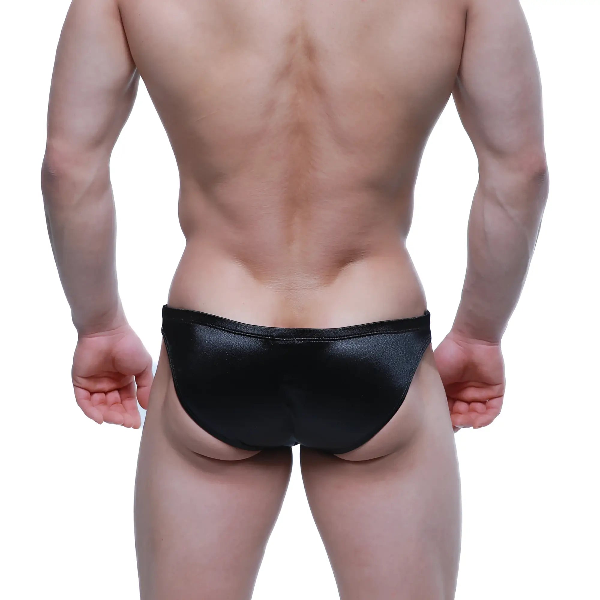 Black shiny metallic textured briefs metro malewear puente bikini osirius 3603 73 front view