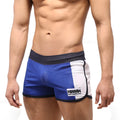 MetroMalewear punch short royal blue blue and white mesh athletic shorts with black trim and branded side patch