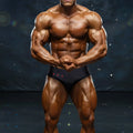 A muscular man wearing metroMalewear punch swim brief black with pink circular accents in a front view