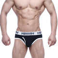 MetroMalewear punto hip brief black with white trim and gray logo waistband for comfortable daily wear