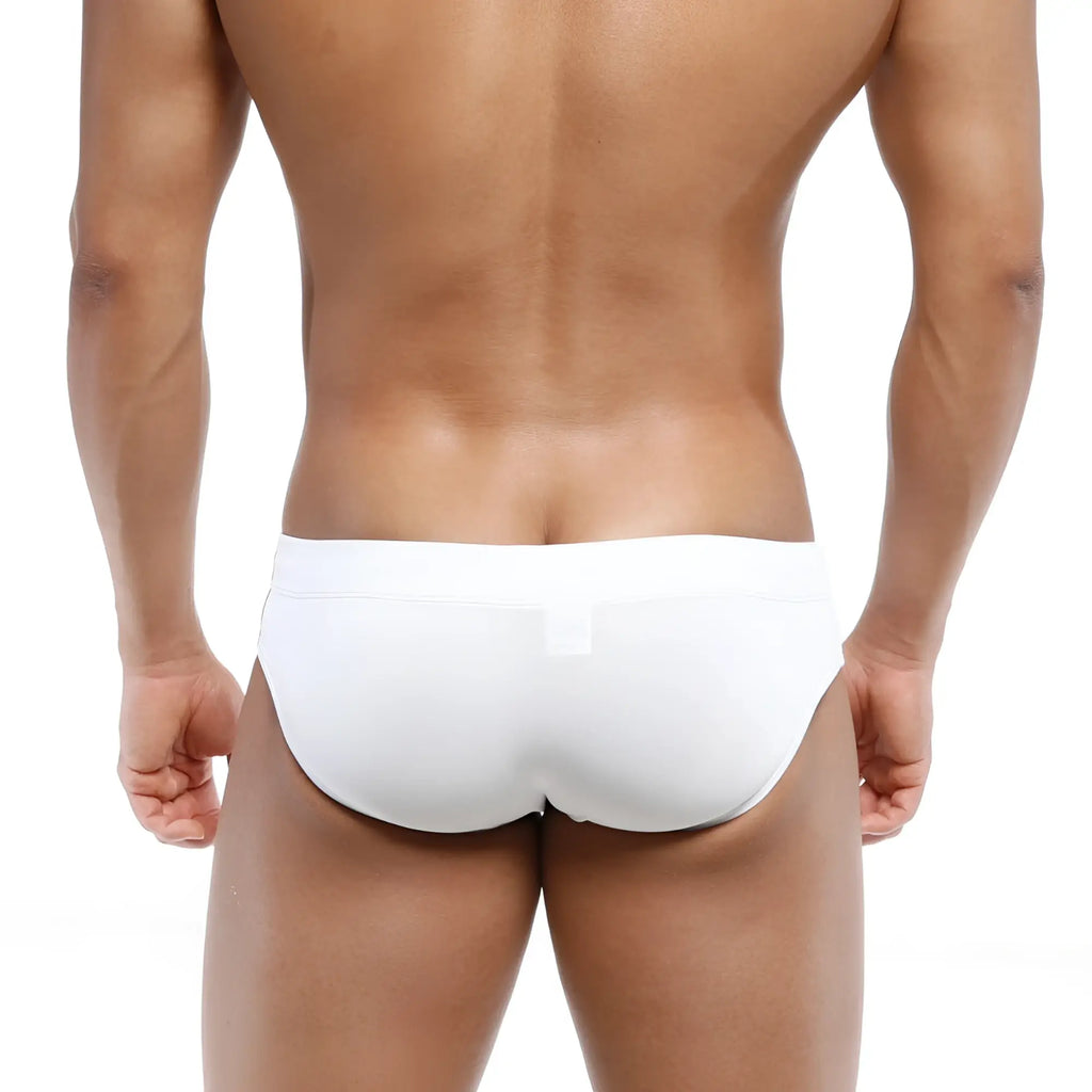 White metro male wear rainbow swim brief 4914-06 featuring a smooth, form-fitting design perfect for swim use