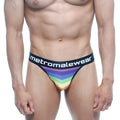 MetroMalewear rainbow striped men’s briefs with black waistband logo in metroMalewear rainbow thong 2502-04 product