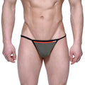 MetroMalewear reef string green 2014-32 olive green thong with black trim and red accent stripe front view