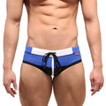MetroMaleWear Reno swim brief black blue and black with white waistband and matching drawstring for swimming