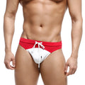 MetroMaleWear resort swim brief red 4983-12 features red and white two-tone swim trunks with a drawstring waistband