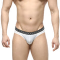 MetroMaleWear Rhapsody bikini white briefs with black embossed chain pattern waistband for men
