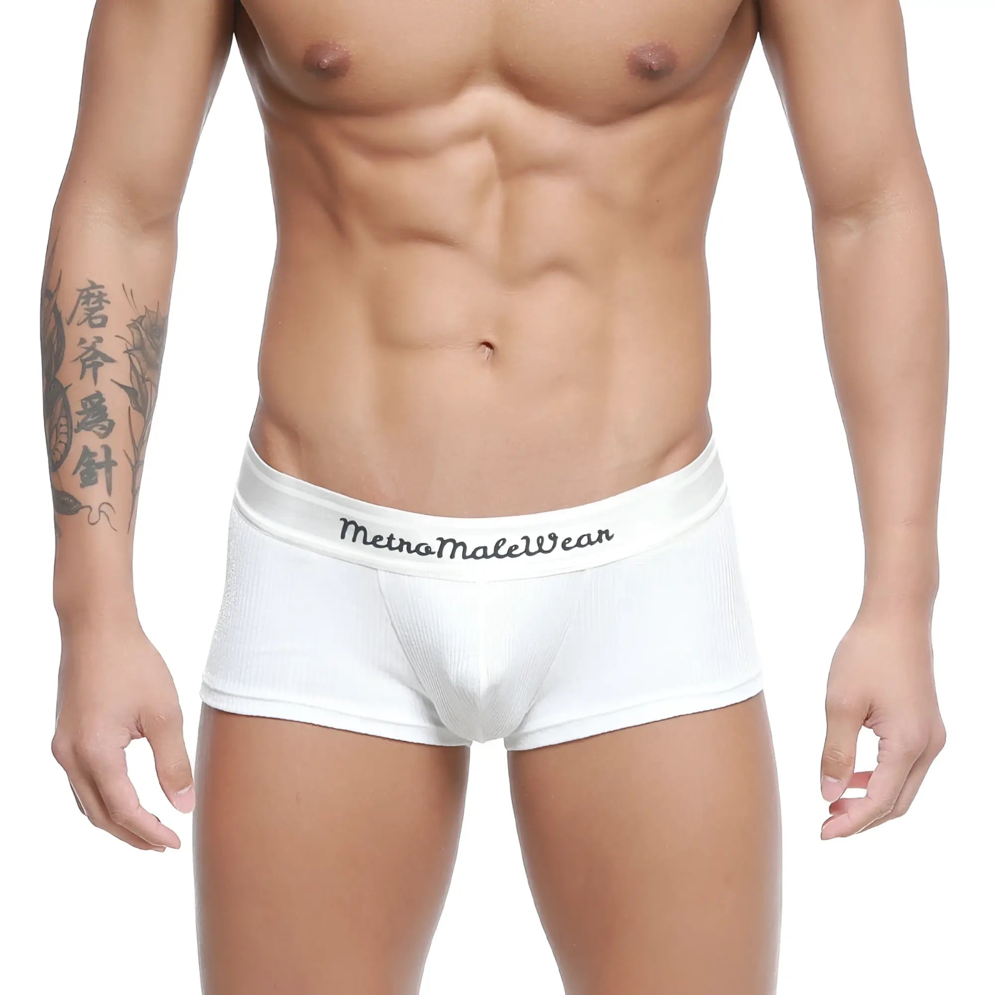 White ribbed men’s briefs with metromalewear branded waistband metro malewear rib trunk white 2026-13