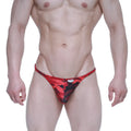 Red and black camouflage pattern men’s thong with small white label metro malewear romantic bikini burgundy 6008-90