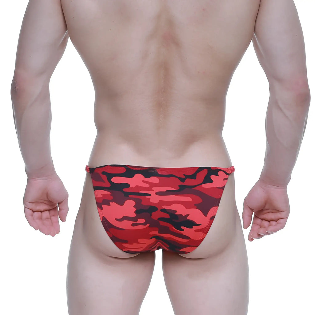 MetroMalewear romantic bikini camo 6008-90 swim trunks with red and black camouflage pattern for stylish beachwear