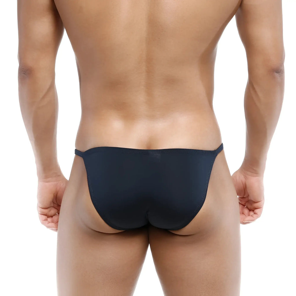 Black form-fitting thong made of smooth stretchy fabric from MetroMaleWear romantic bikini navy 6008-28 collection