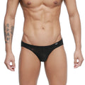 Black lace mens briefs with subtle pattern and small white logo on waistband metro male wear rosa bikini 5103 m31