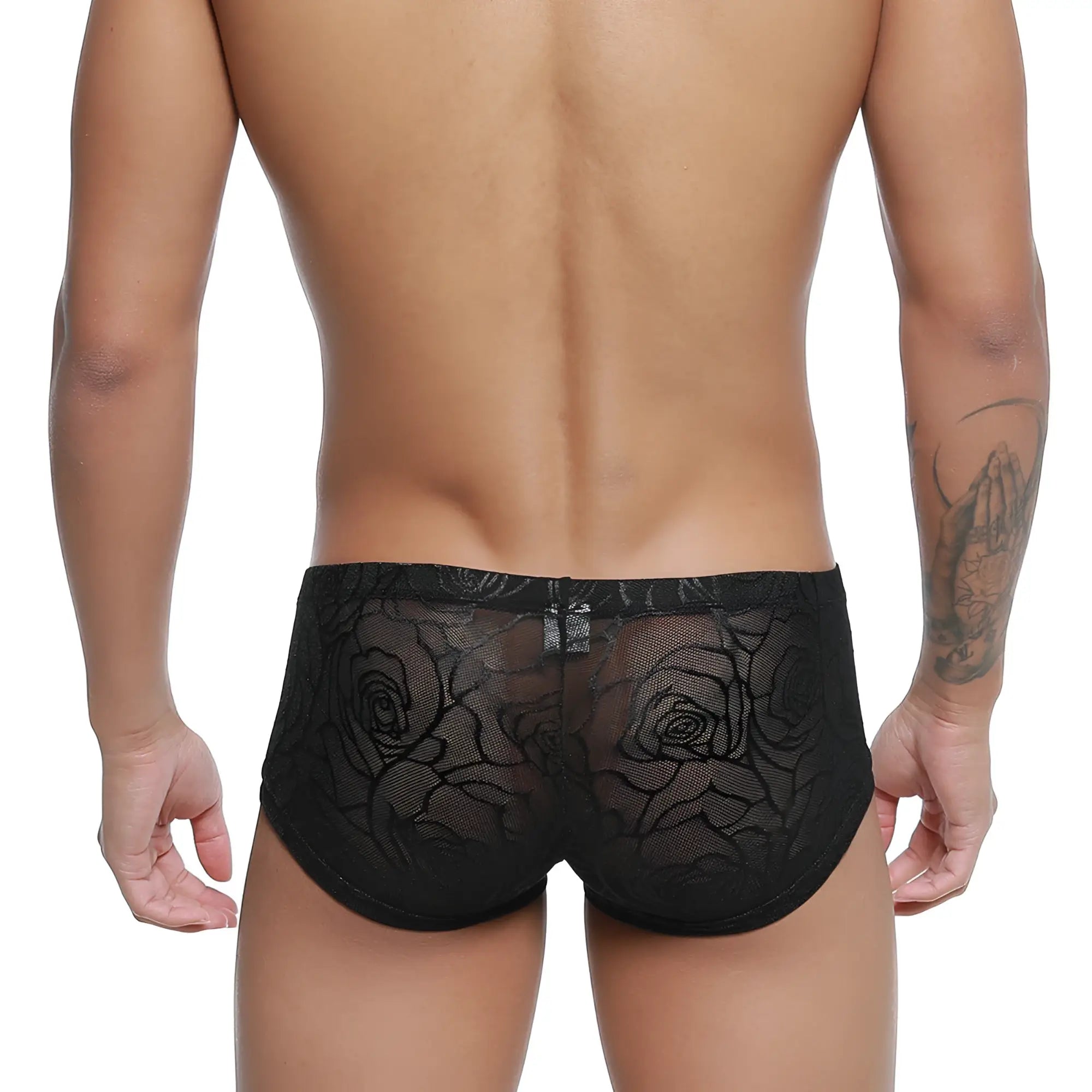 Metro male wear rosa trunk 2125-31 black lace briefs with intricate rose pattern for stylish comfort