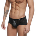 Black lace men’s briefs with intricate rose pattern and subtle mesh texture metroMalewear rosa trunk 2125-31