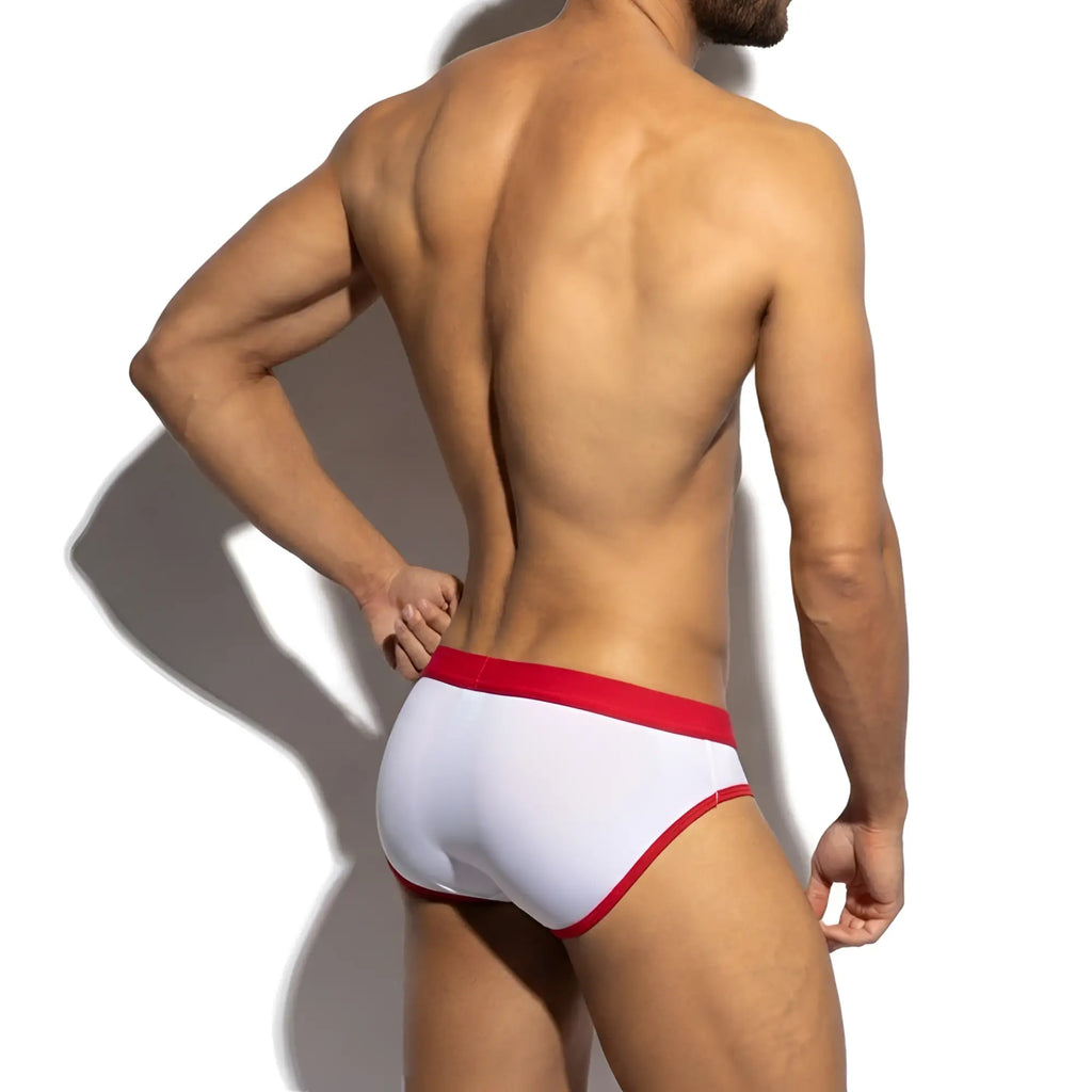 White briefs with red waistband and trim from metromalewear roxette brief red 1183-12 designed for comfort